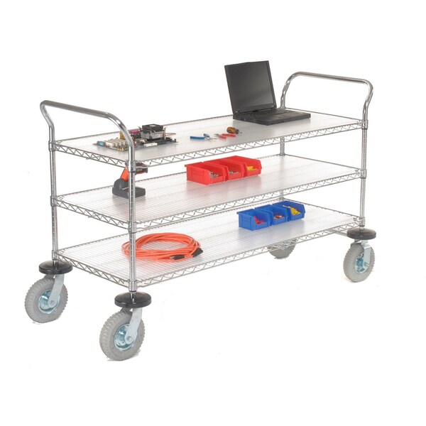 Nexel Chrome Wire Shelf Instrument Cart w/3 Shelves, 1200 Ib. Capacity, 60inL x 24inW x 44inH 188790 - main